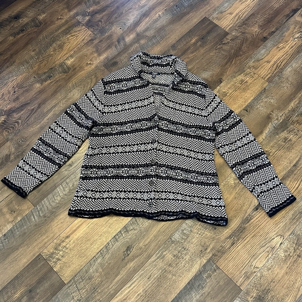 Chaps Women Cardigan Sweater XXL Black Southwestern Aztec Geometric Open Front